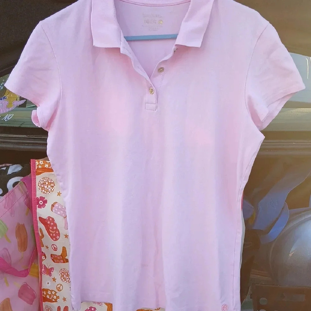 Lilly Pultizer Pink Polo Collar Button Down Shirt Large​